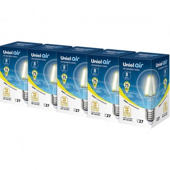 Лампа светодиодная UNIEL LED-A60-8W/WW/E27/CL GLA01TR Набор из 5штук Лампа светодиодная UNIEL LED-A60-8W/WW/E27/CL GLA01TR Набор из 5штук