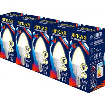 Лампа светодиодная UNIEL LED-C37 7W/WW/E14/FR PLP01WH Набор из 5штук Лампа светодиодная UNIEL LED-C37 7W/WW/E14/FR PLP01WH Набор из 5штук