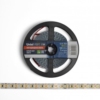 Светодиодная лента UNIEL ULS-M14-2835-168LED/m-10mm-IP20-DC12V-14W/m-5M-4000K PROFI катушка в герметичной упаковке Светодиодная лента UNIEL ULS-M14-2835-168LED/m-10mm-IP20-DC12V-14W/m-5M-4000K PROFI катушка в герметичной упаковке