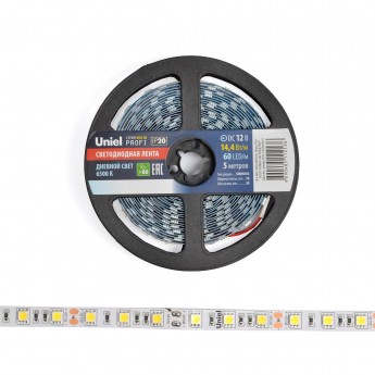 Светодиодная лента UNIEL ULS-M25-5050-60LED/m-10mm-IP20-DC12V-14,4W/m-5M-6500K PROFI катушка в герметичной упаковке Светодиодная лента UNIEL ULS-M25-5050-60LED/m-10mm-IP20-DC12V-14,4W/m-5M-6500K PROFI катушка в герметичной упаковке